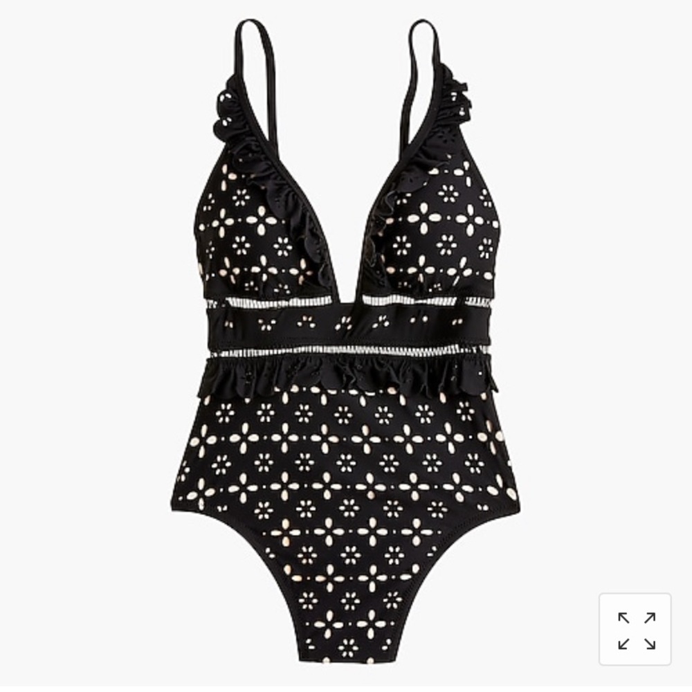 Scalloped ruffle plunge swimsuit in eyelet J.Crew